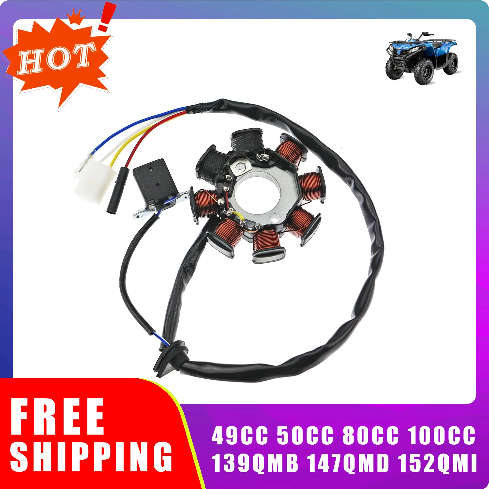 Ignition Stator 8 Coils 5 Wires For 125cc-180cc 4-Stroke Go Kart And Scooter Engines