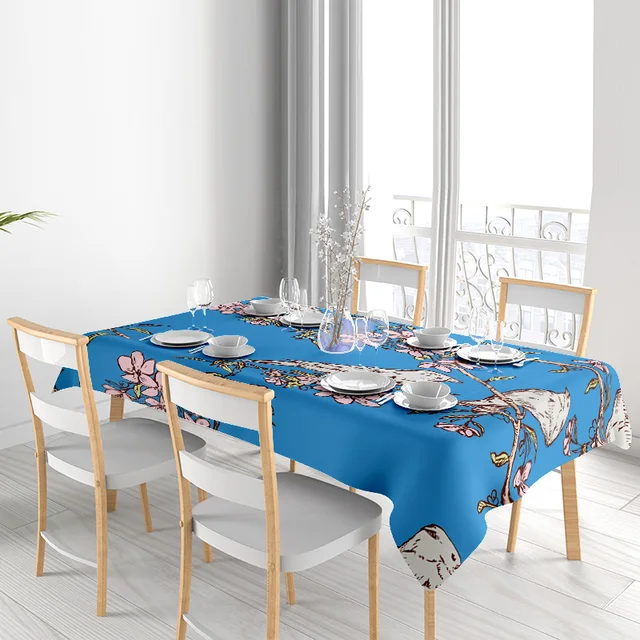 Blue Floral Chicken Tablecloth 3