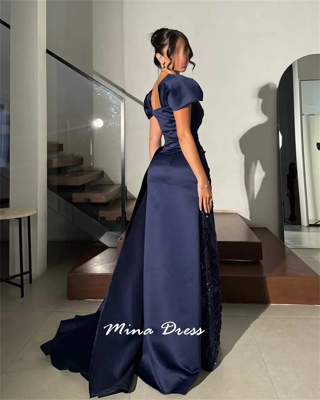 Mina Customized Short Sleeve Sequin Lace Applique Square Collar Prom Dresses for Luxury Party Elegant Womens Dresses Evening 5