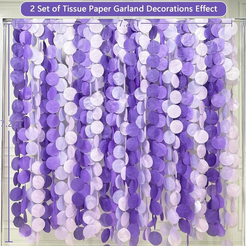 16Pcs Lavender Party Decorations Purple Polka Dot Backdrop Streamer Paper Circle Hanging Garlands Lilac Birthday Party Supplies