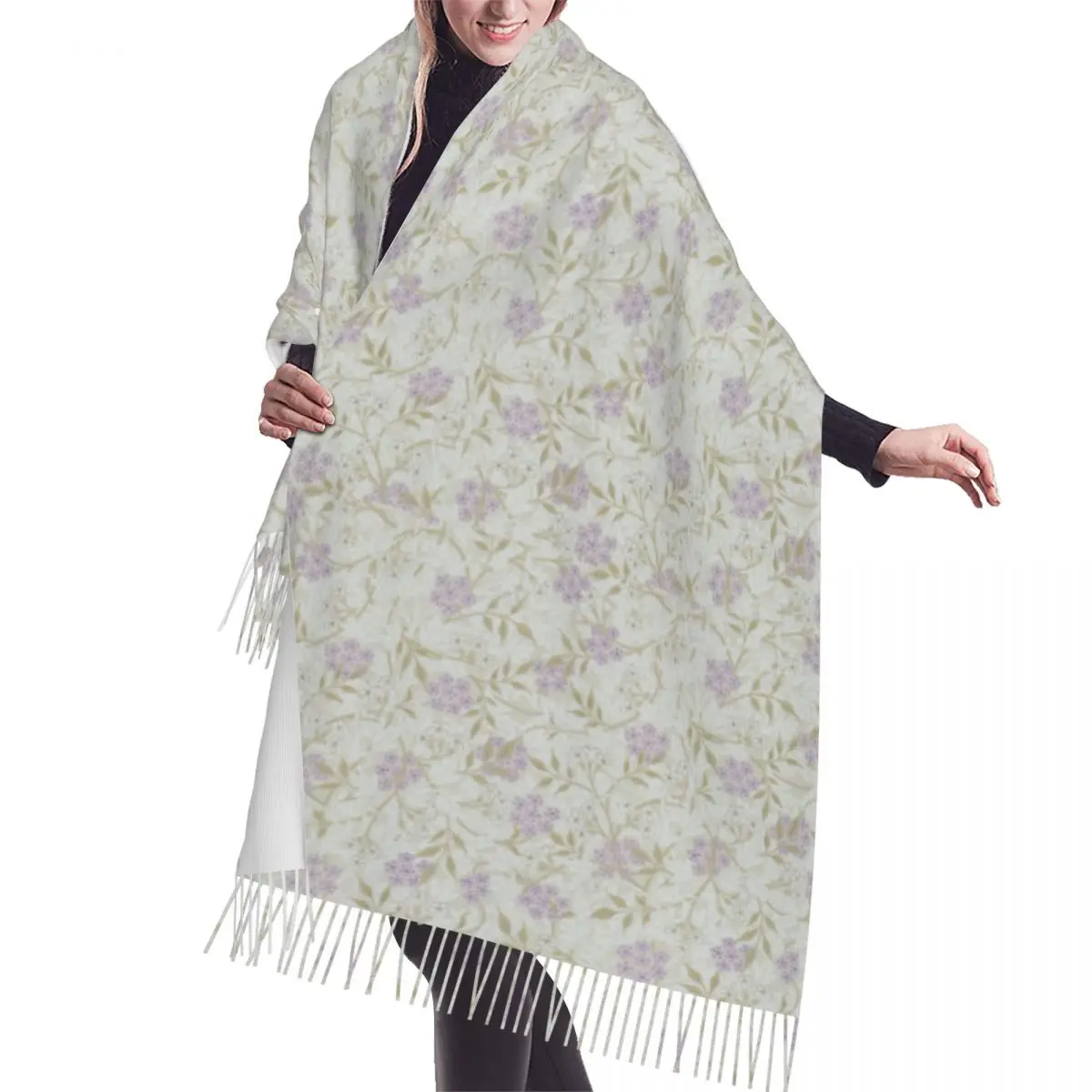 

Stylish William Morris Jasmine Pattern Lilac Olive Tassel Scarf Women Winter Fall Warm Shawl Wrap Ladies Versatile Scarves