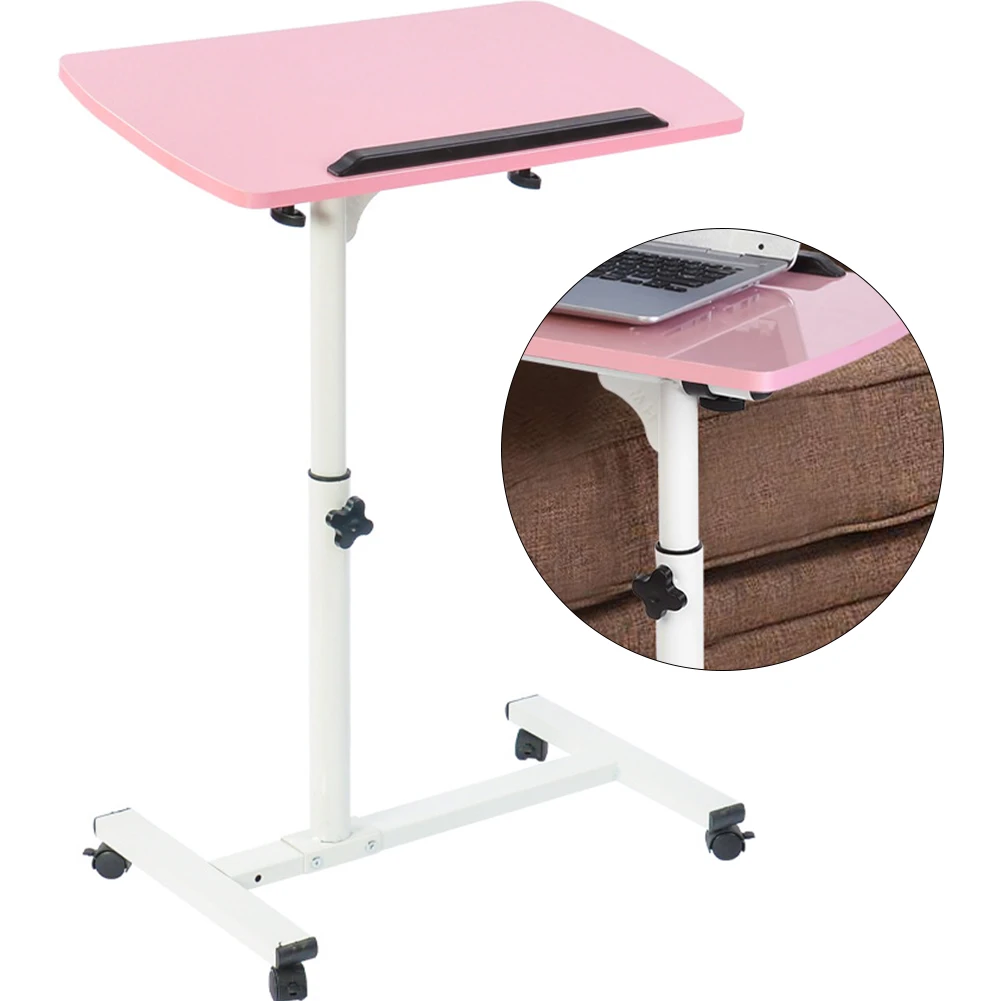 Portable Multifunctional Removable Laptop Desk with Wheels Bed Sofa Books Snack Pink 2