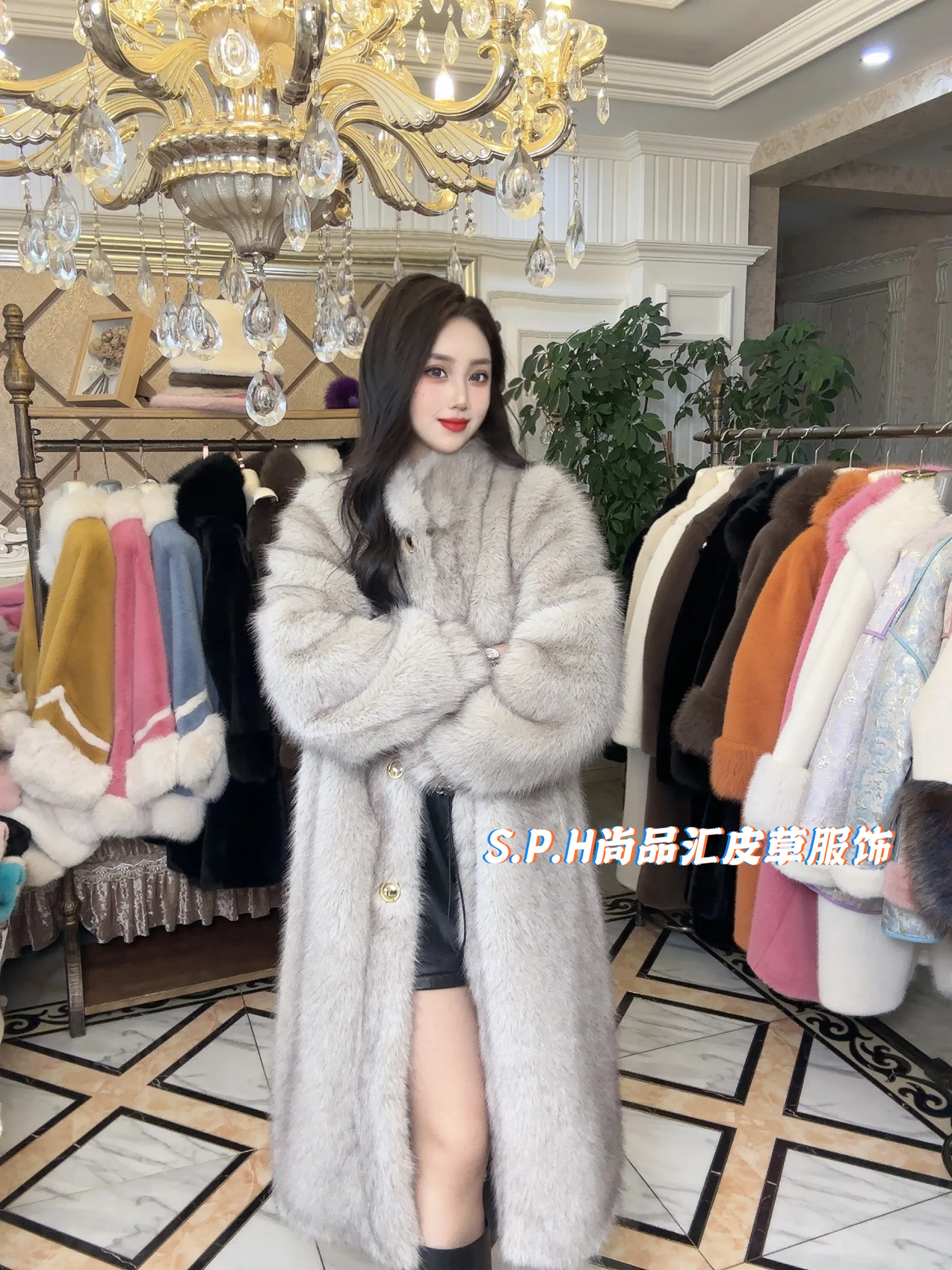 Women's Long Stand Collar Two-Tone Coat 2023 Winter New Single-Breasted Loose and Warm Fur Coat Female Faux Fur Cardigan