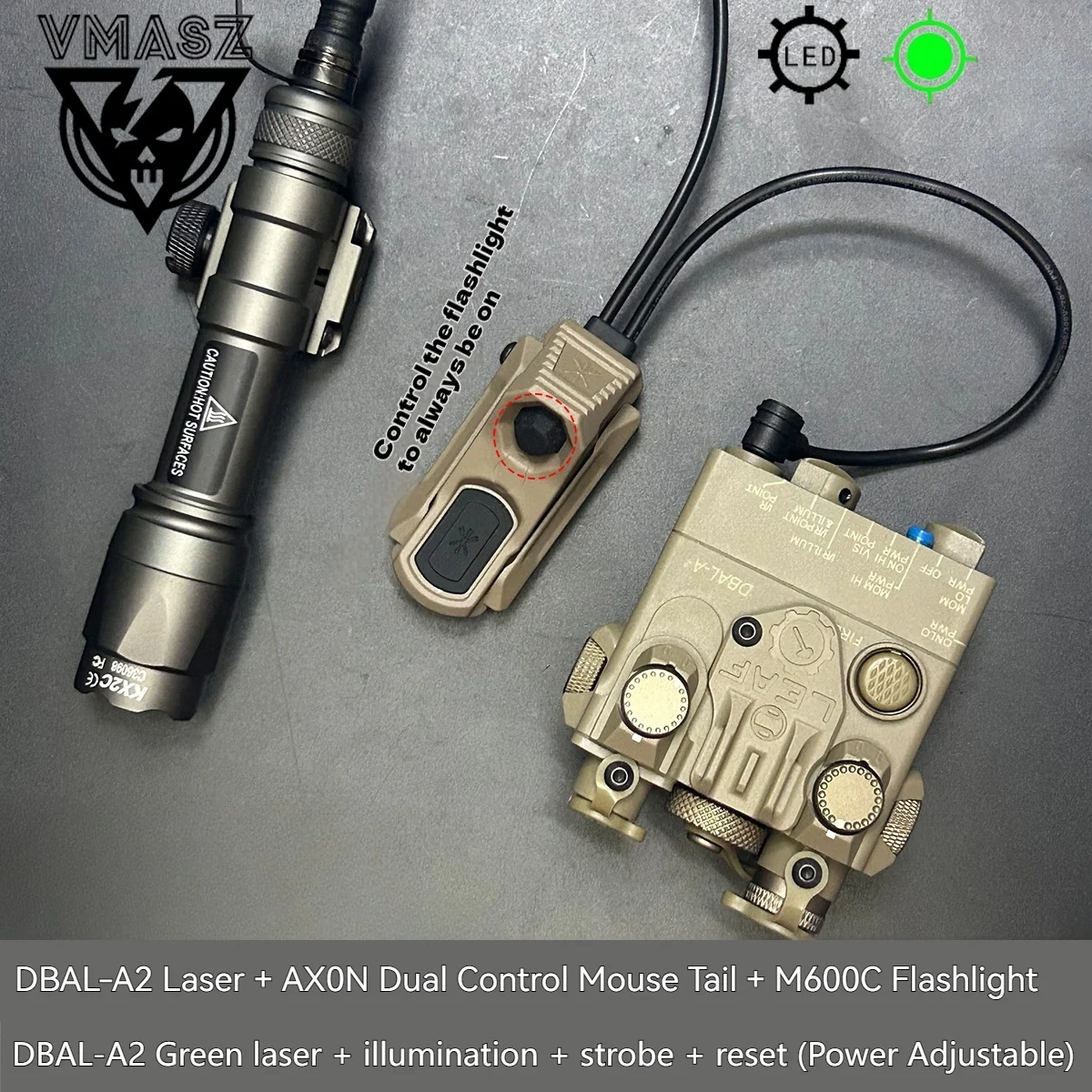 DBAL A2 Rot Grün Dot Laser Surefi M300 M600 Taschenlampe Druck Jagd Airsoft Licht Für 20mm Schiene AXON Ratte Schwanz set – Detail 5