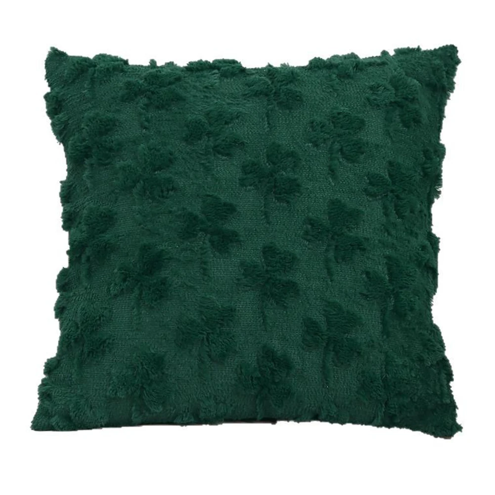 St Patricks Day Green Shamrock Pillow Covers Soft Plush Shamrock Throw Pillow Cover Faux Fur Pillowcase for Home Decor