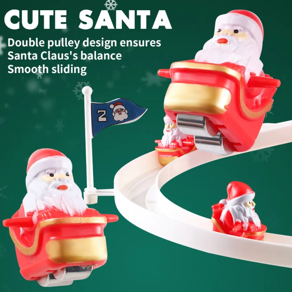 

LED Santa Race Track Toys Cute Educational Electronic Santa Music Slides Toy Santa Claus Stairs Track Toy Christmas