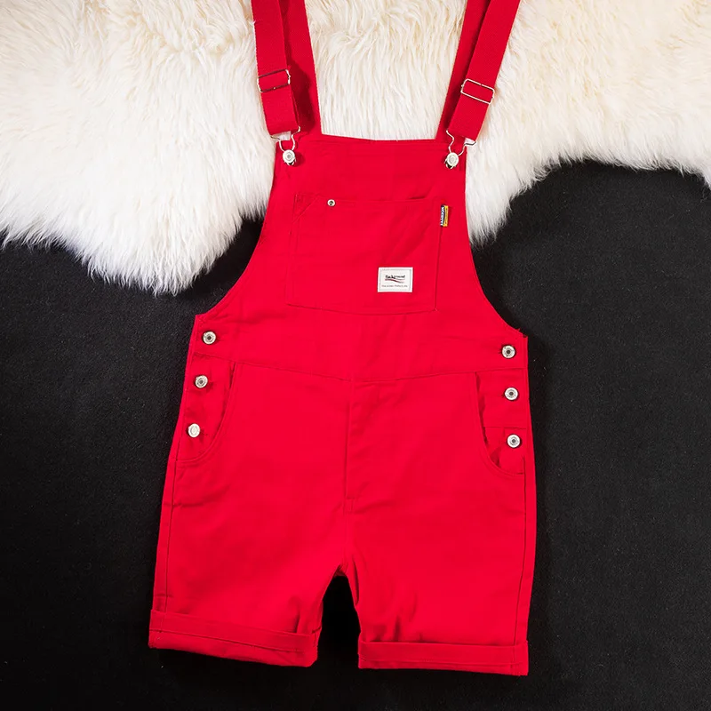 2023 Summer Men Bib Pants Solid Color Casual Shorts Jumpsuits Streetwear Joggers Multi Pockets Fashion Suspenders Cargo Overalls 5