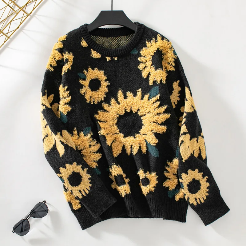 Flower Sweaters Women Winter Jacquard Pullovers Tops