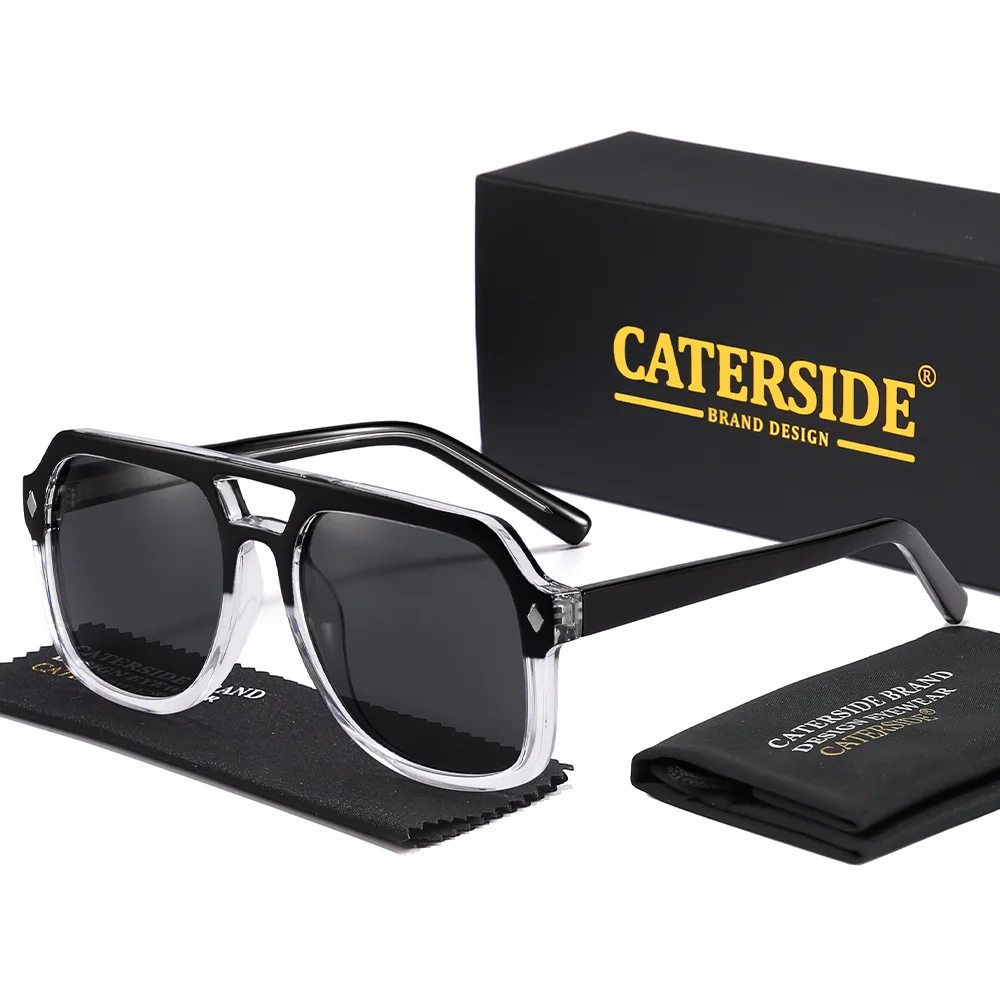 CATERSIDE Neue Retro Herren Piloten-Sonnenbrille mit Flachem Doppelsteg und Eckigem Rahmen für Damen, Outdoor, Urlaub, Geschäftsgeschenk, UV400-Schutz – Detail 8