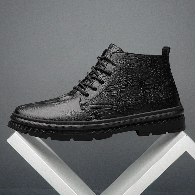 

Autumn Winter Working Boots For Men Genuine Leather Cowboy Boots Mens Black Lacing Men Shoes Anti Slip Motorcycle Boots Man
