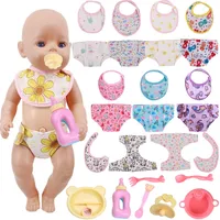 2Pcs Diapers + Bibs Doll Clothes Accessories For 43Cm Baby New Born And 18Inch American Doll Generation Girl's Holiday Gifts 1