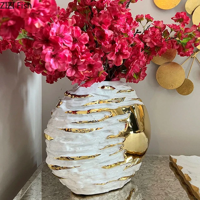 Jarrón de cerámica chapado en oro con forma de Granada, flores artificiales,  decoración de escritorio, artesanías, jarrones florales - AliExpress