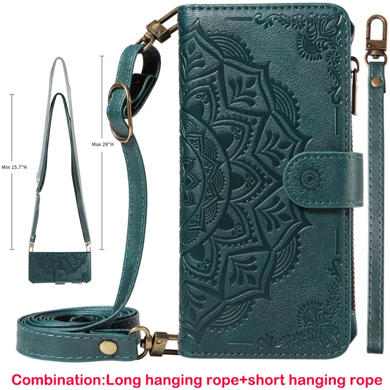 Zipper Leather Flip Phone Case with 9-Card Wallet Cover