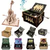 Hand Cranked Musical Box Wooden Vintage Musical Boxes Creative Engraved Music Boxes Children New Year Birthday Gift 3