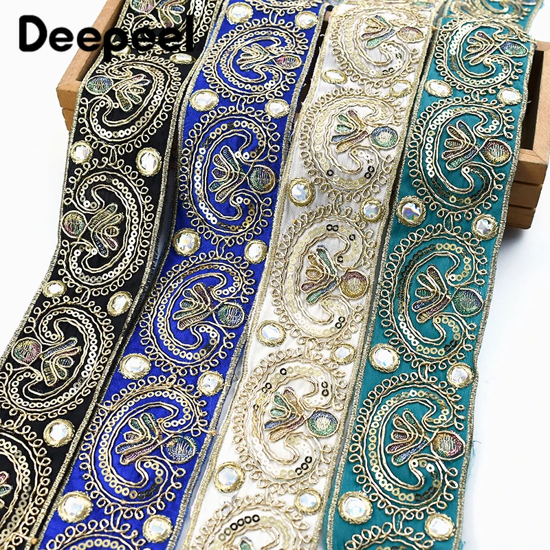 2/5/10Yards 5cm Sequins Embroidery Lace Trim Jacquard Ribbon Webbing Clothes Dress Decoration Trimming Sewing Craft Accessories