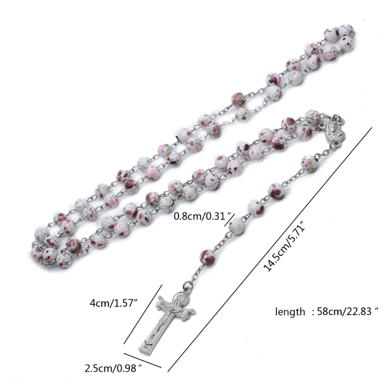 Collana Rosario Cattolico MILAKOO | Perle 6mm Con Crocifisso In Acciaio, Catena Y, Regalo Prima Comunione E Cresima - 2