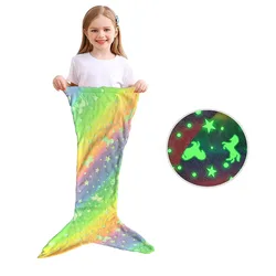 Nightsky Glow Mermaid Tail Blanket - Cozy Fleece - 120X58CM (Green)