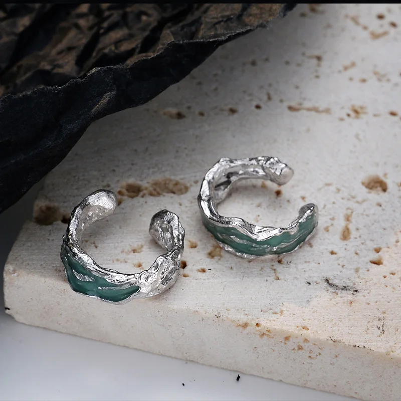 F.I.N.S 1PC Irregular Surface Enamel S925 Sterling Silver Ear Clip Texture Ear Cuffs for Non Pierced Ears Catilage Fine Jewelry 4
