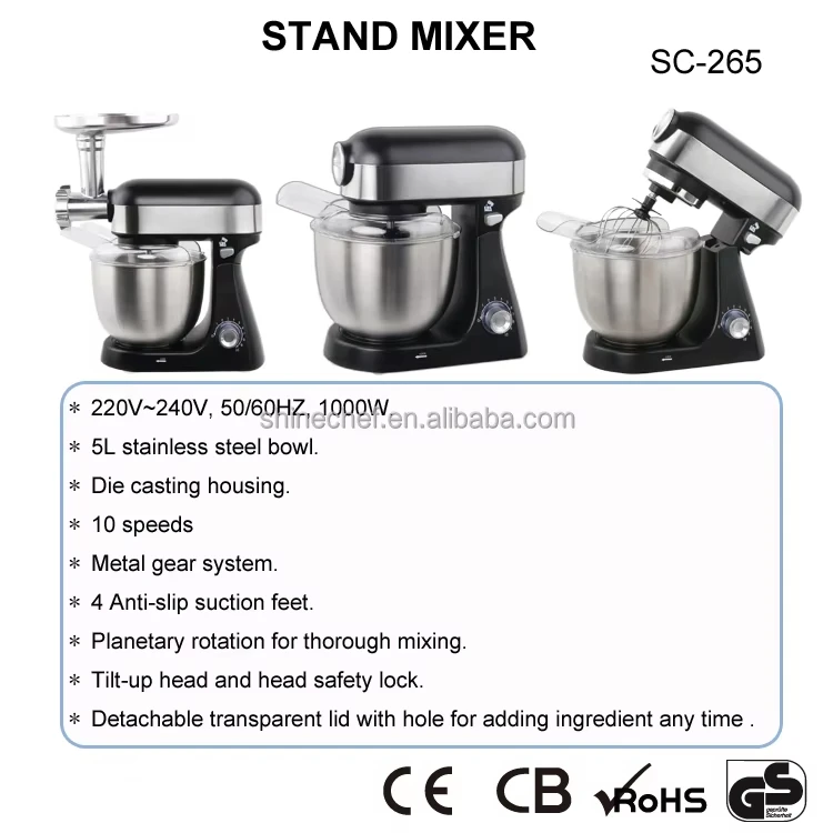 Electric Pastry Robot Kitchen Stand Mixer Multifunction 1000W Die-casting Cake Food Mixers with Meat Grinder