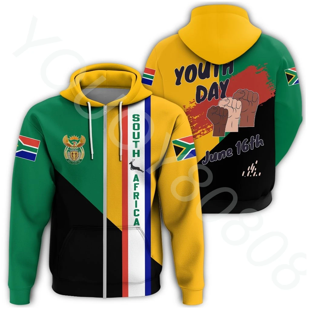 

Africa Region South African Youth Day - Hoodie Style Zip Hoodie Fall Mens Clothing Sweatshirt 3D Printed Casual Sports Top