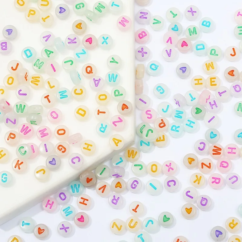 DIY Beaded Material Acrylic Stars Peach Heart Letters Luminous Flat Beads Square Beads Round Loose 100pcs