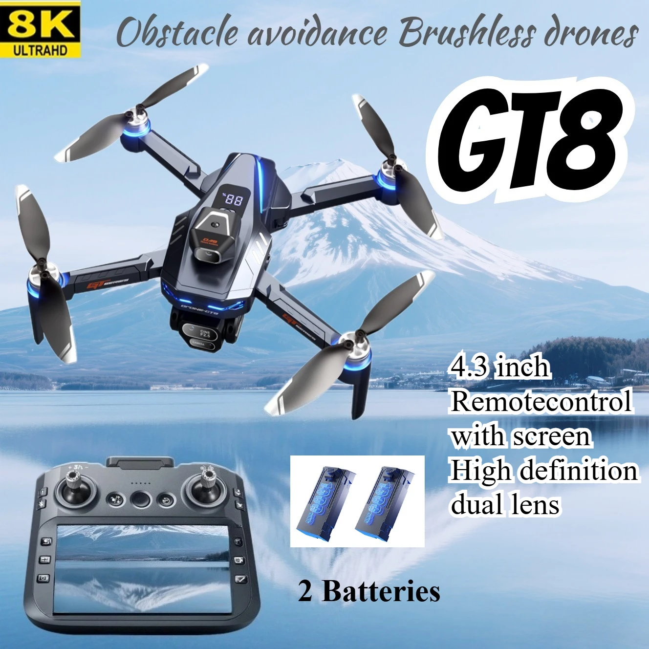 GT8 Drone 4K HD Fotocamera Evitamento Ostacoli Fotografia Aerea Drone Brushless con Schermo Pieghevole RC Drone Quadcopter RTF