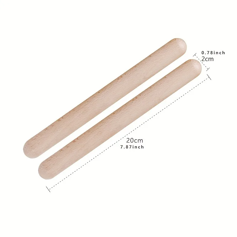 2pcs 8" Natural Hardwood Claves-Classic Wooden Percussion Instruments for Rhythm & Classroom Use