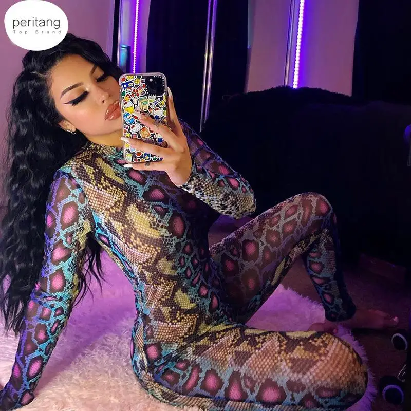 

Woman Elegant Clothing Party Pleated Snake Print Hip Lift Skinny Casual Long Jumpsuit For Women Female Romper One-piece Bodysuit