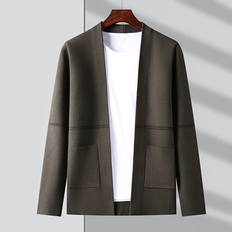 Top Grade New Autum Brand Fashion Winter Knit Japanese Street Wear Mens Cardigan Sweater Plain Casual Coats Jacket Men Clothing 5