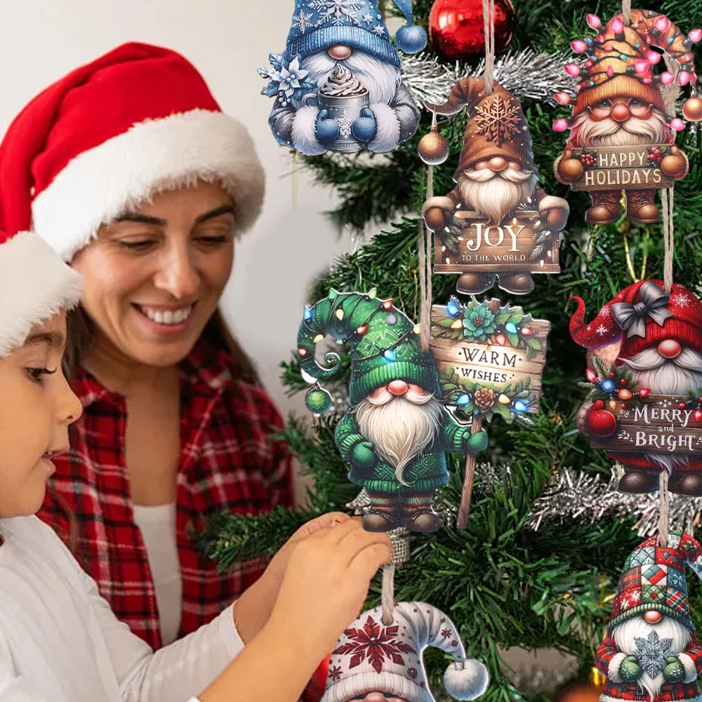 12PCS Christmas Wooden Dwarf Pendant Xmas Tree Drop Ornaments Merry Christmas Home Party Decoration New Year Gifts