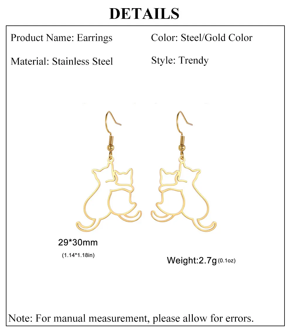 Hugging Cats Kittens Earrings for Women Girls Stainless Steel Cute Dog Dangle Earrings - PeticaDeals