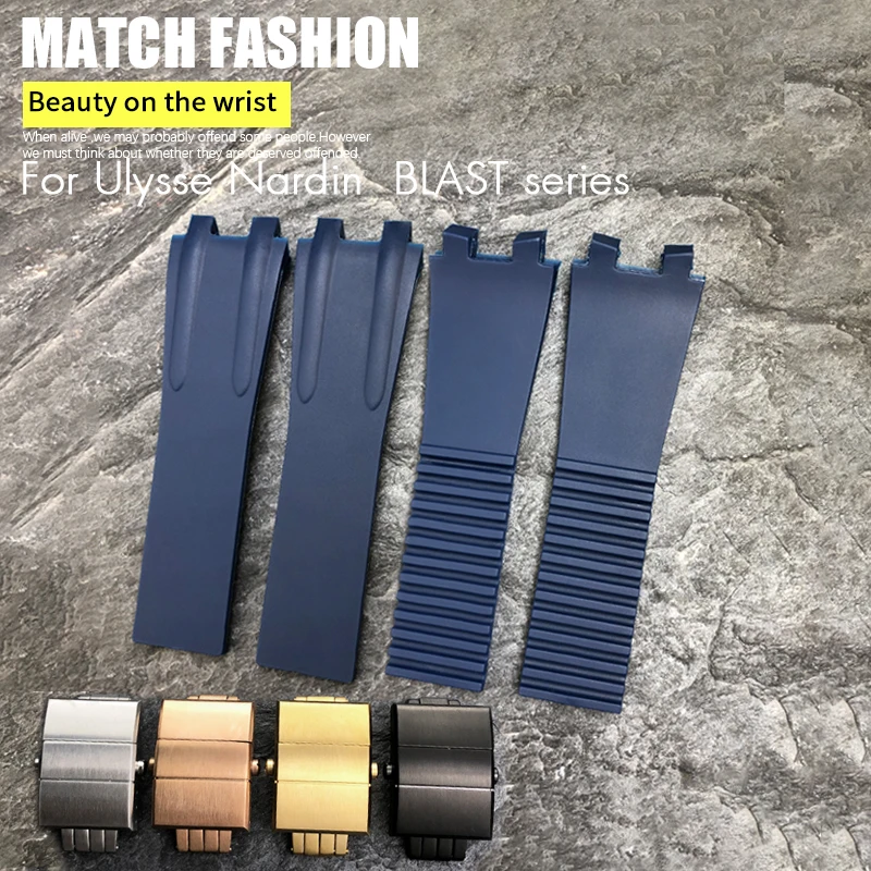 

Convex Silicone Rubber Watch Strap 26mm Fit for Athens Ulysse Nardin Watchband Folding Buckle Men Sports Waterproof Bracelets