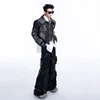 FEWQ Splicing Short Shoulder Padded Denim Men's Jacket Autumn Winter Double Collar Design 2024 Patchwork Male Tops 4
