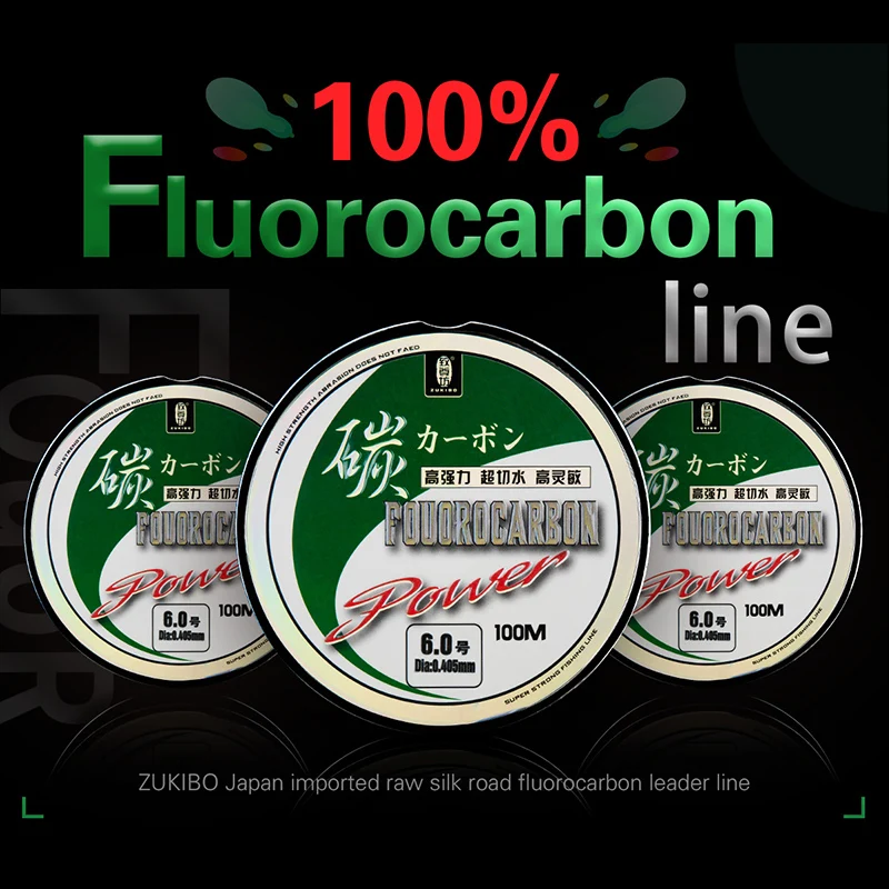 ZUKIBO 50M 100M 100% Fluorocarbon Fishing Line Diameter 0.13-0.71mm Japanese Monofilament Leader Line For Fishing Sinking Line 2