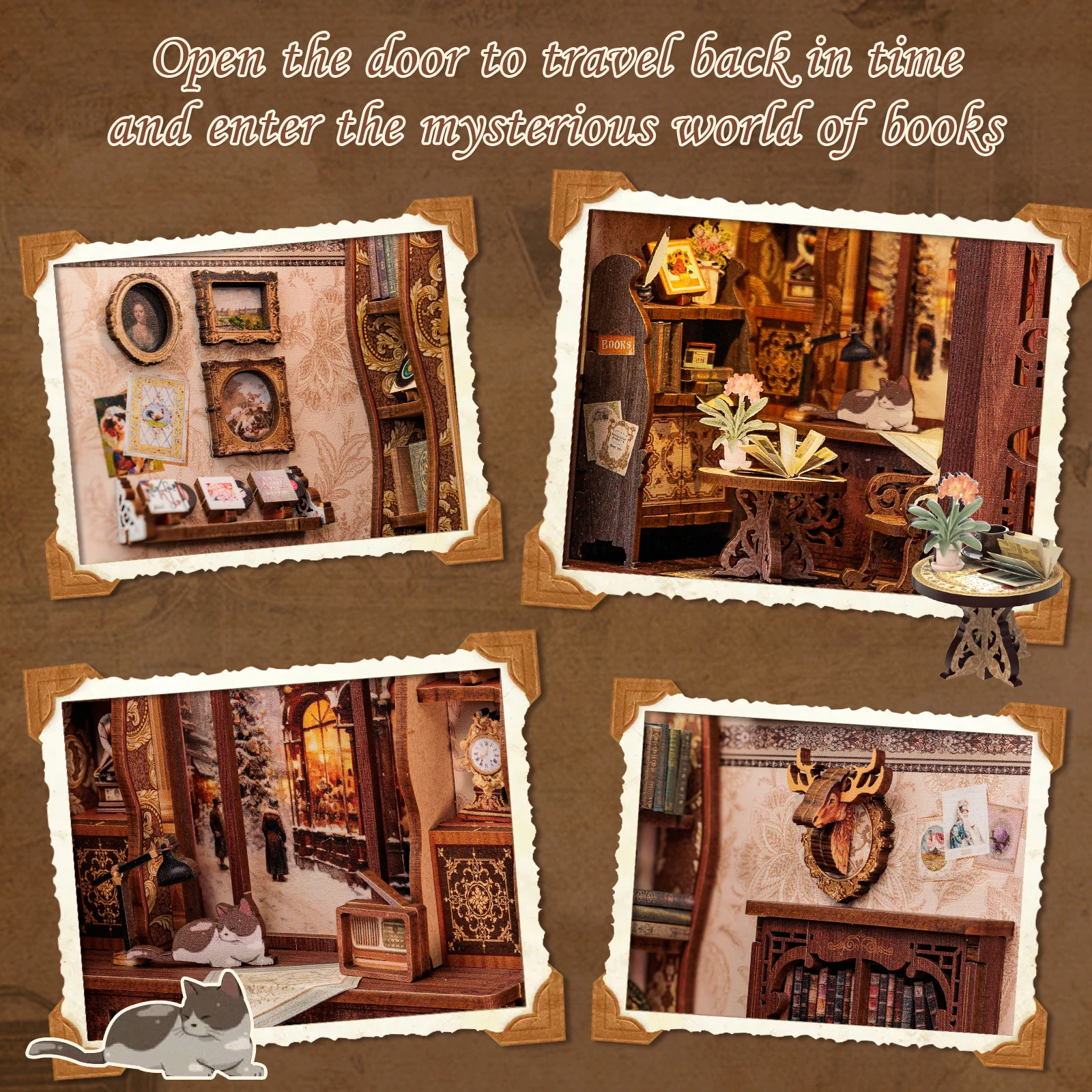 CUTEBEE DIY Book Nook Kit Miniature Wooden Dollhouse with Light Bookshelf Insert Decoration Bookshop Memories Model for Gifts 2