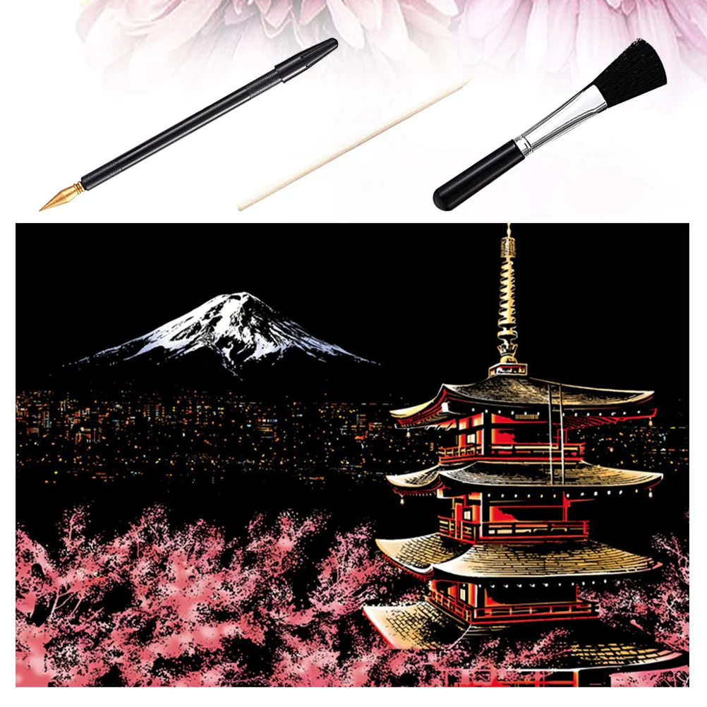 Rainbow Painting Paper with Mount Fuji Night Scene: DIY Art Craft for Kids and Adults