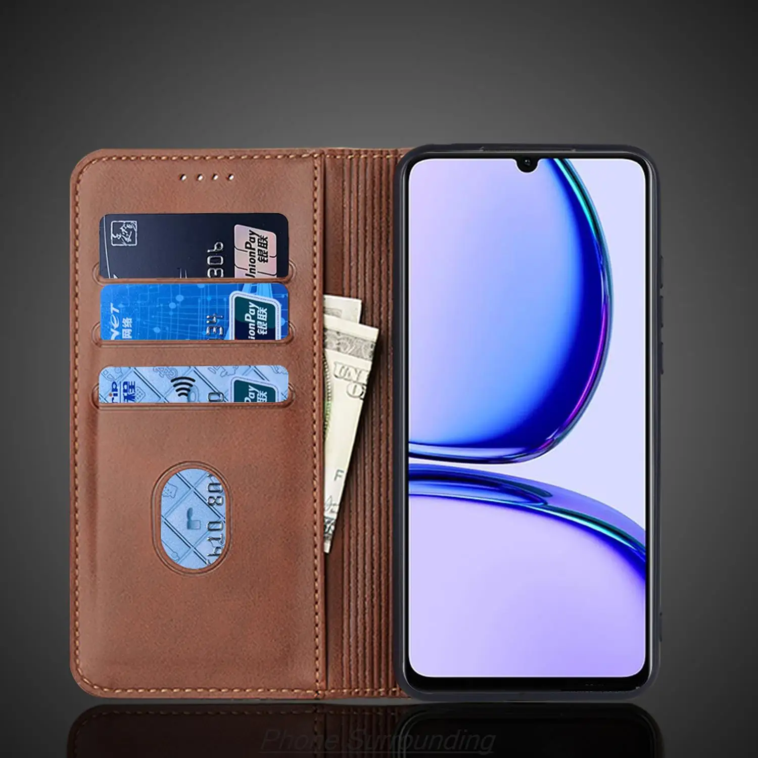 마그네틱 어트랙션 커버 가죽 케이스, OPPO Realme C53 플립 케이스, 카드 홀더 홀스터 지갑 케이스, Fundas Coque