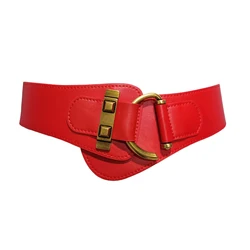Gold Buckle Adjustable Leather Waist Belt for Women - Elegant and Soft Fashion Accessory (Red)