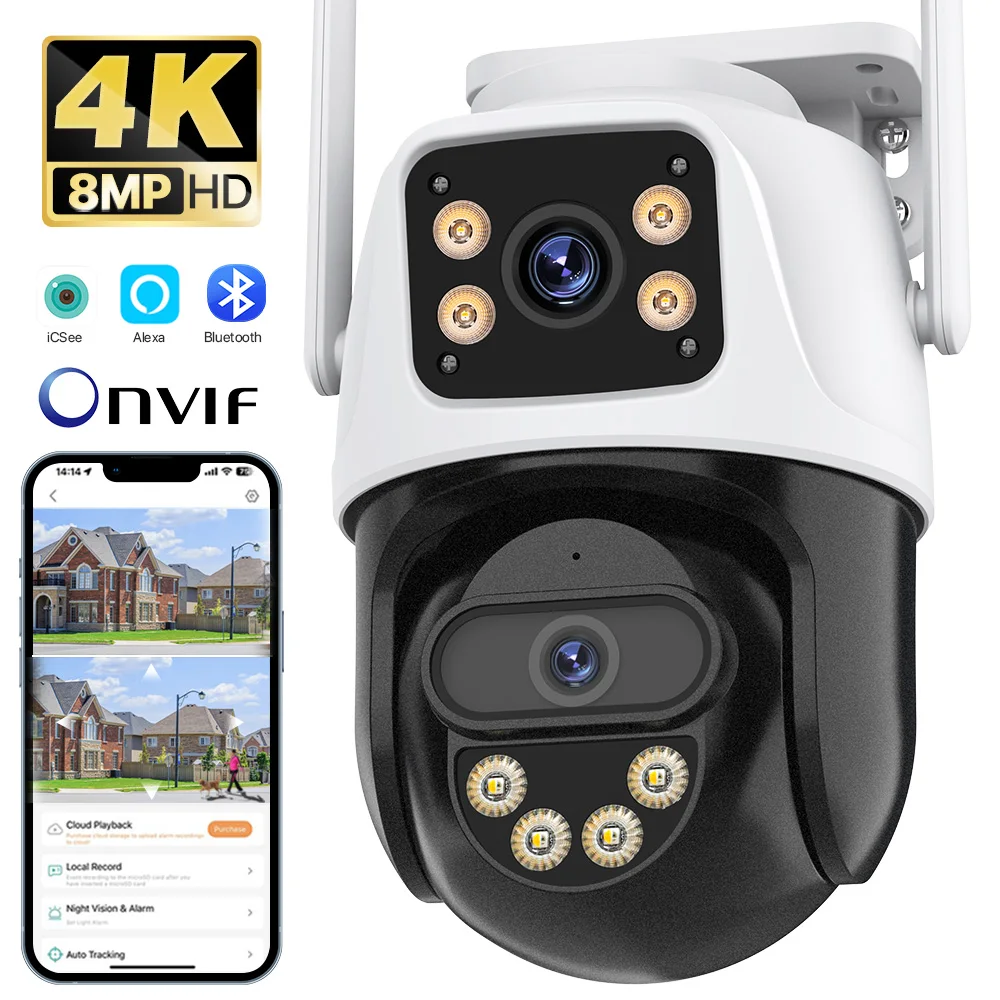 

8MP 4K PTZ WiFi Waterproof Camera 2K 4MP HD IP Dual Lens WiFi Camera Auto Tracking Home Audio Security Video Surveillance iCsee