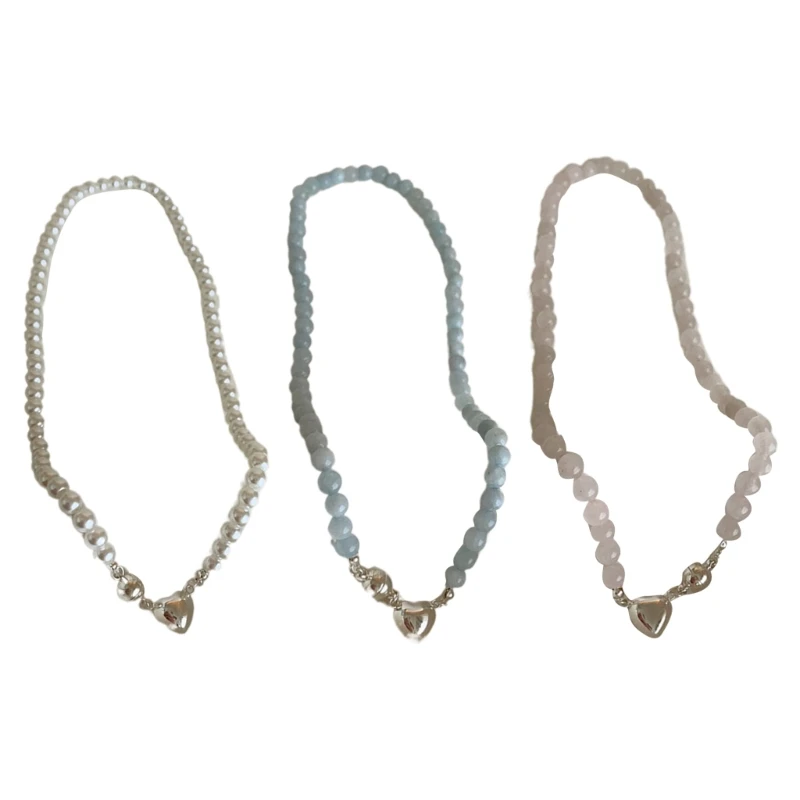 

Ожерелье с камнем «кошачий глаз» в форме сердца, магнитная цепочка на шею, искусственный жемчуг, цепочка из бисера, колье, на