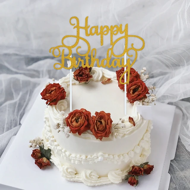 Quadrado redondo flor decoração do bolo de aniversário decoração do bolo de  aniversário decoração do bolo de aniversário feliz aniversário topper -  AliExpress