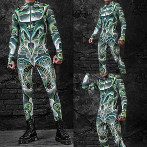 Unisex Cyber Punk 3D Digital Printing Halloween Party Role Play Outfit Women Men Cosplay Costume Carnival Jumpsuit