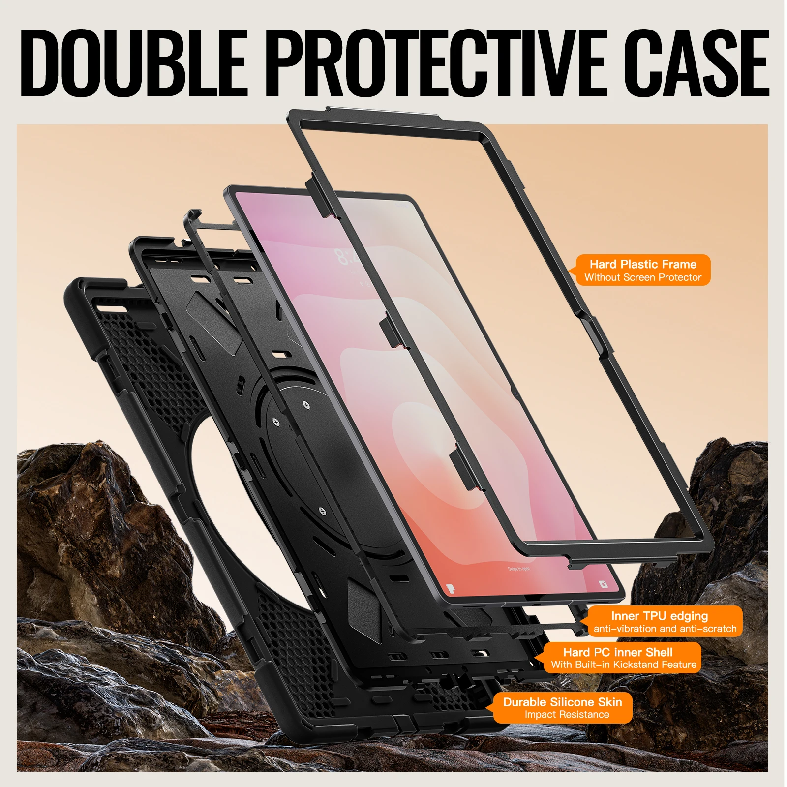 Premium Rotating Tablet Case with Handle Grip and Shoulder Strap - Enhanced Protection