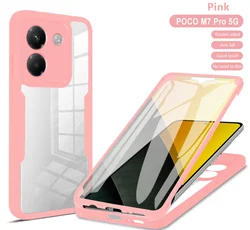 360 Full Body Shockproof Transparent Phone Case with Screen Protector - Poco M7 Pro 5G (Pink)