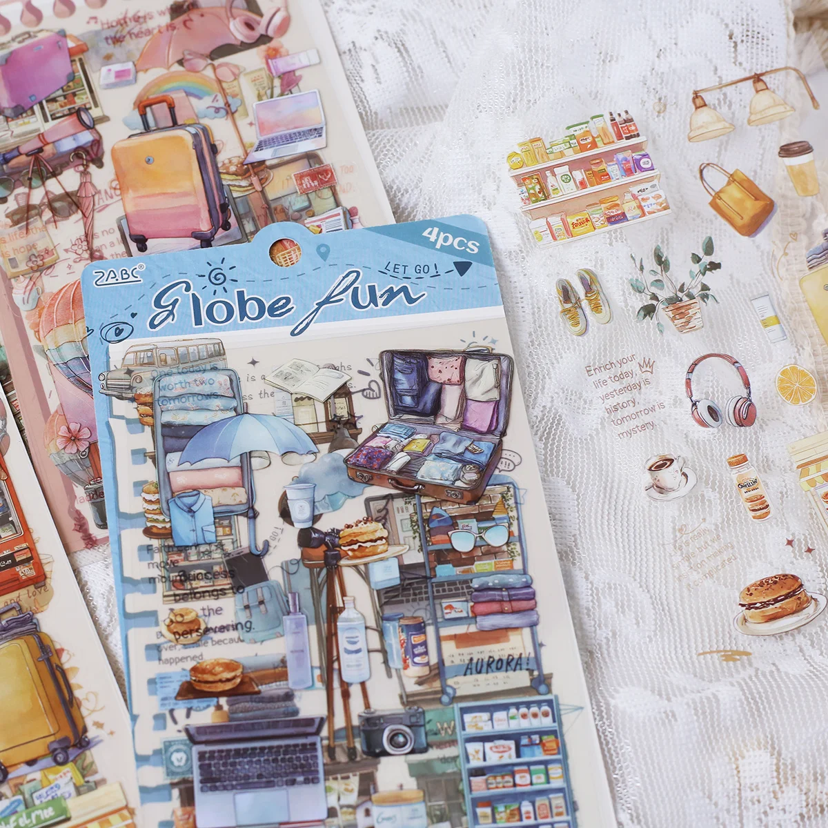 4장 PET 창의적인 스티커 미리 자른 투명 스크랩북 스티커 다이어리 장식 DIY 공예 정크 저널링 스티커