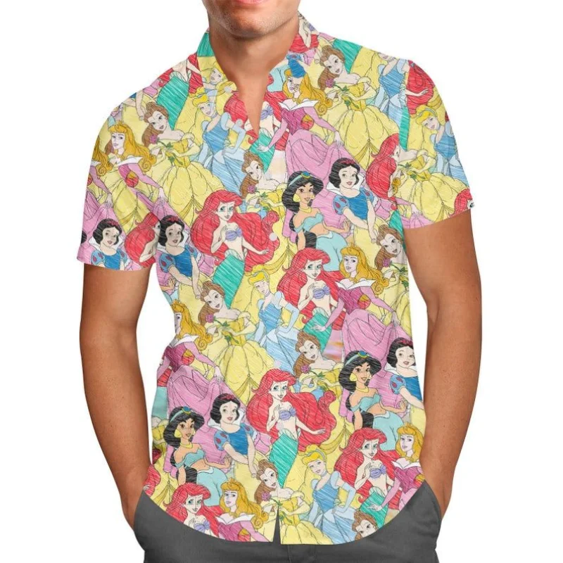 

Princess Sketches Disney For Women Graphic Print Short Sleeve Hawaiian Casual Shirt Women's Fashion Tops Disney Hawaiian Shirts
