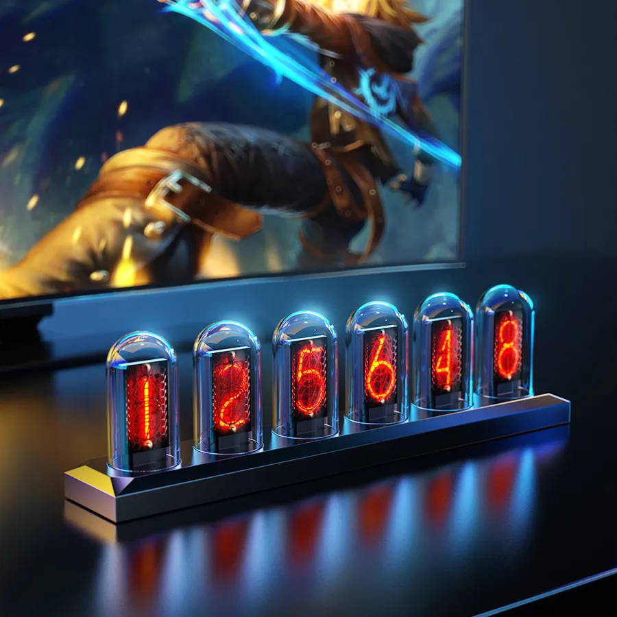 RGB Nixie Tube Clock LED Glows IPS Color Screen DIY Analog Digital Tube Night lights Gaming Desktop Home Decoration Gift Idea