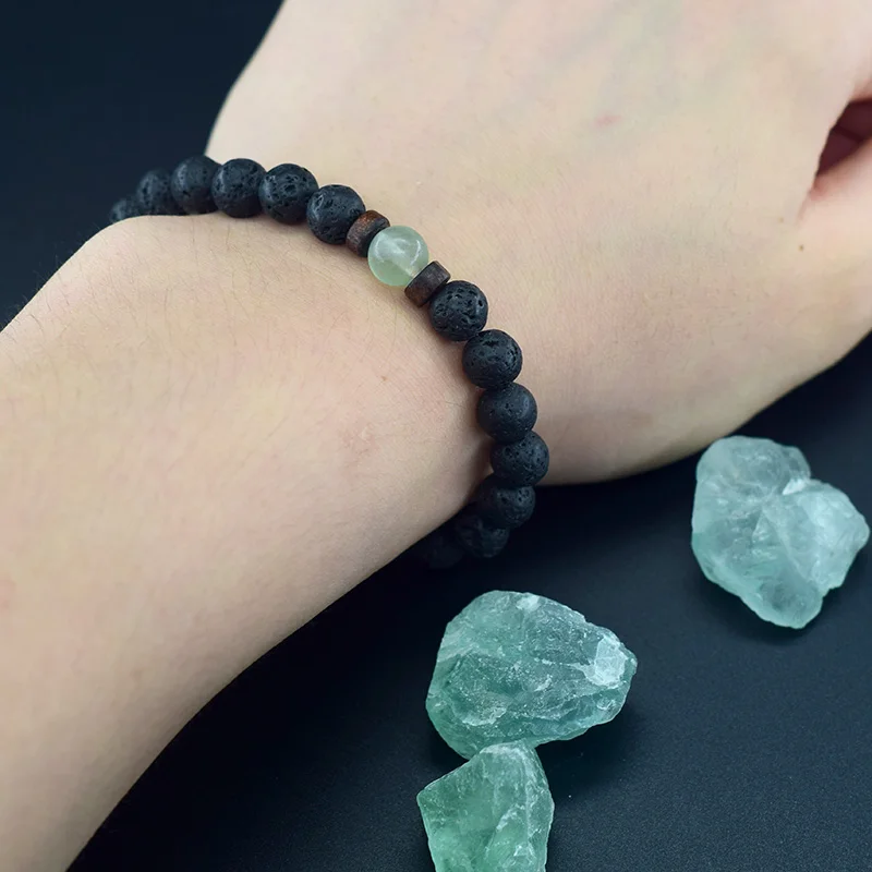 Bracelet with Natural Stones 8mm Wooden Accessories Volcanic Jewelry - Image 5