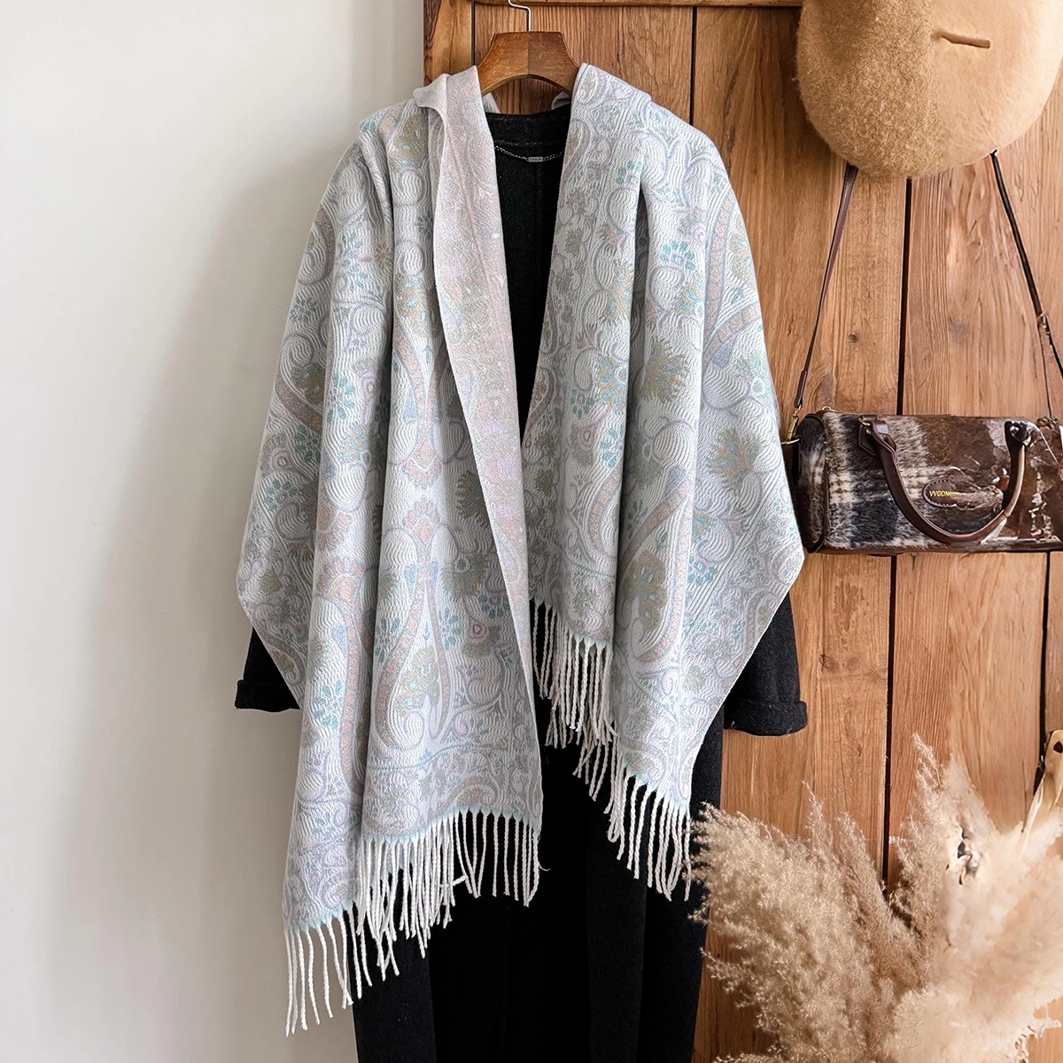 2025 Luxury Brand Women's Winter Cashmere Scarf - Floral Printed Tasseled Pashmina Shawl Wrap, Bandana & Poncho