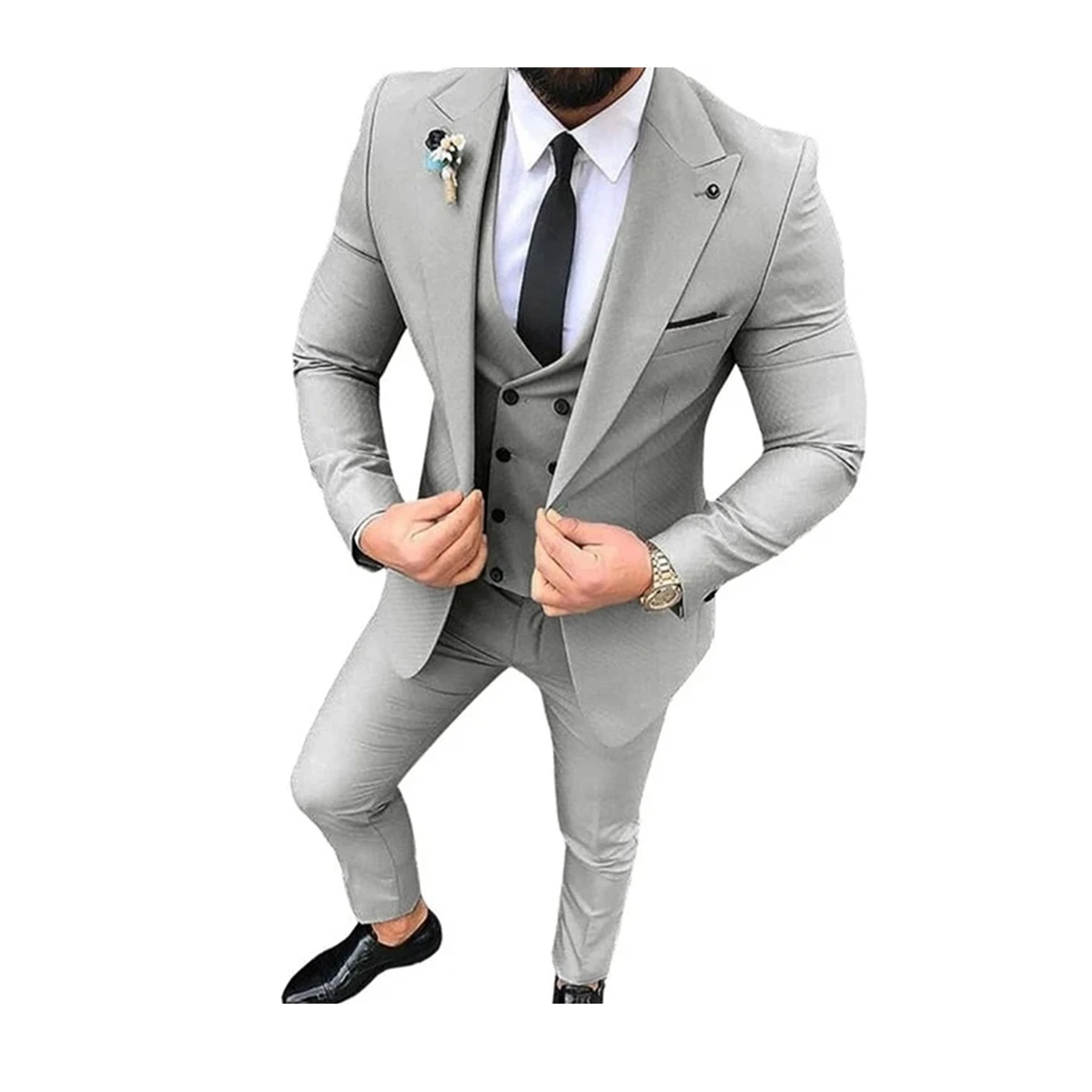 

Beige Notch lapel Men Suit Wedding Business Suits For Men Groom Groomsmen Tuxedos Costume Homme Mariage 3PCS(Blazer+Pants+Vest)
